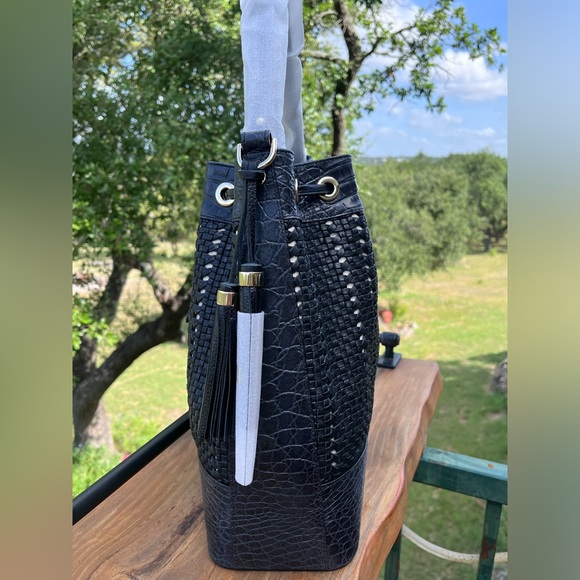 NWT Brahmin Large Marlowe Black Cascata Woven Leather Bucket Shoulder Bag - Picture 6 of 16